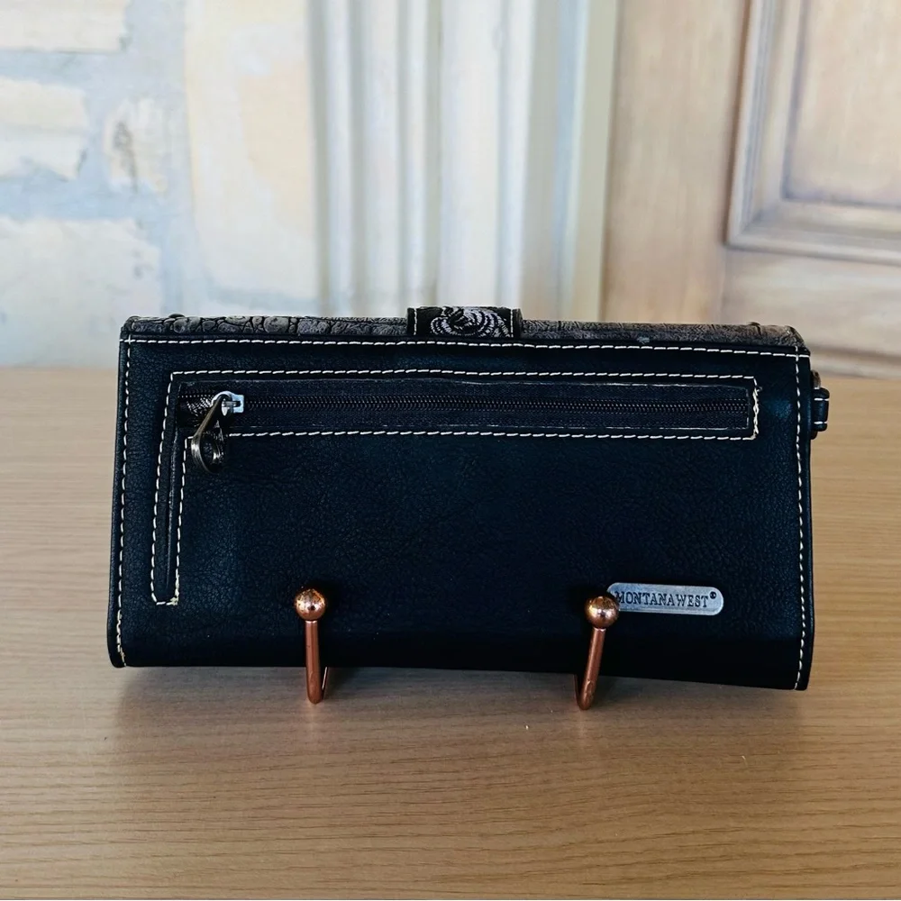 Montana west embroidery buckle black shoulder bag&wallet NWT_11